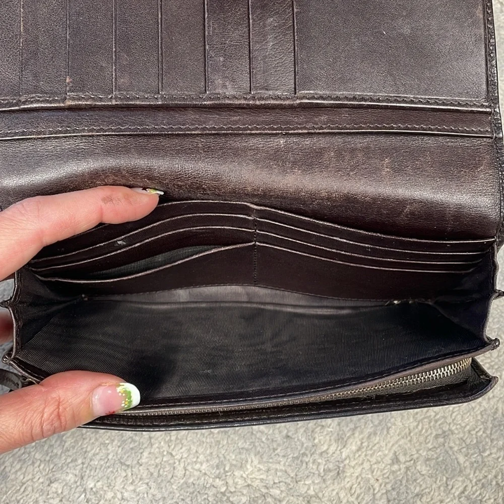 Gucci Leather Embossed GG Long Snap Wallet Dark Brown Interlocking GG